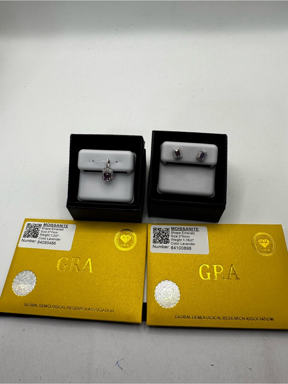 Moissanite Lavender Pendant and Stud Earrings Set